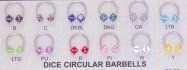 circular barbells with acrylic dice
